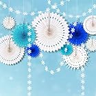 CASA DECRO アイス ブルー フローズン スノーフレーク パーティー デコレーション ホワイト ハンギング ペーパー ファン デコリング と スノーフレーク ガーランド バンティング バナー ストリーマー エルザ 誕生日 クリスマスツリー
