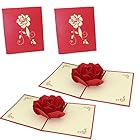OKUSU-JP グリーティングカード ローズ 2枚セット メッセージカード 立体ポップアップカード バレンタインカード 誕生日カード 感謝状 母の日 結婚祝い 封筒付き