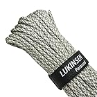 Lukinsen パラコード 9芯 4mm 30m/50m マジックテープ付 パラシュートコード 耐荷重280kg テントロープ ガイロープ キャンプ アウトドア用 (グレー白迷彩, 50m)