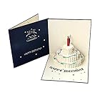 誕生日カード ケーキ 立体カード バースデ グリーティングカード ポップアップカード メッセージカード 感謝 誕生日 お祝い 封筒付き 2色 (ネイビー)