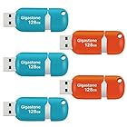 Gigastone V10 128GB USBメモリ USB 2.0 キャップレス タイプ スライド式 青 オレンジ 5個セット