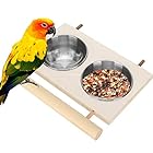 バードフィーダー オウムボウル 鳥 ボウル バード食器 鳥の餌台 木製スタンド ステンレス鋼 お手入れ簡単 ケージアクセサリー(ダブルボウル)