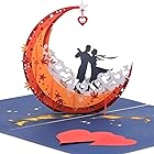 NLR 3Dポップアップグリーティングカード #恋人は月のボートで踊る | 記念日、バレンタインデー、誕生日、結婚式に最適です……(赤)