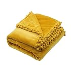 Mokoya 毛布 セミダブル 可愛い ブランケット 150x200cm かわいいポンポン付き ふわふわ柔らかい 多用途 タオルケット 軽量 洗える 通年使用(イエロー)
