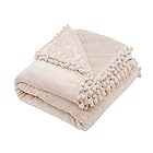 Mokoya 毛布 セミダブル 可愛い ブランケット 150x200cm かわいいポンポン付き ふわふわ柔らかい 多用途 タオルケット 軽量 洗える 通年使用（白）