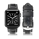 [HUAFIY] Apple Watch 用バンド41mm 40mm 38mm 本革 交換ベルト Apple Watchシリーズ 8/7/6/5/4/3/2/1/SE,ultra対応 (38mm40mm41mm対応, ダークグリーン/シルバーボタ