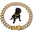 金の犬の鎖の首輪、15MM/32MMの頑丈なキューバの鎖の首輪、Blingのジルコニアのロックが付いている316Lステンレス鋼の首輪贅沢な犬のネックレス、噛んだ証拠の訓練の首輪 (Color : Gold 15mm, Size : 40cm/16