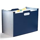 ドキュメントファイル 13ポケット A4 書類ケースドキュメントスタンド ファイルボックス オフィス 整理 書類 収納 自立型 (青)