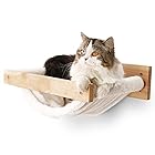 FUKUMARU壁掛け式猫用ハンモック、ラバーウッド製骨組み、睡眠、運動、休憩等が可能な猫用ハンモックです。15㎏でも大丈夫 (ホワイト フランネル)