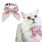 猫 首輪 鈴付き 取り外し可能 かわいい 猫用首輪 少女 リボン 蝶ネクタイ 調整可能 セーフティバックル付 おしゃれ 布 ピンク