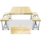 QINNKJIA アウトドアテーブルチェアセット 木製 一体式 アウトドアテーブル 折り畳み コンパクト テーブル チェア バルコニー アウトドア キャンプ シーサイド ピクニック バーベキュー