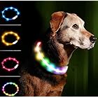 犬 LED光る首輪,交換可能なバッテリーで駆動 [500m先から目視可能] ペット 夜間 安全性 [3種類のライトモードを搭載] 防水 スモール ミディアム ラージ 小型犬 中型犬 大型犬 (虹色)