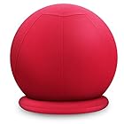 Enovi ProBalanceΩボールチェア-居心地の良いスリップカバーとオフィスとホームデスク用の安定性ベースを備えたエクササイズヨガボールチェア、腰痛を和らげるボールシート、姿勢とコア強度の向上、55cm、CR