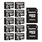 Gigastone マイクロsdカード 64GB 10個セット, SDアダプタ付き, 4K UHD ビデオ 撮影, 90MB/S, MicroSDXC UHS-I A1 U3 C10