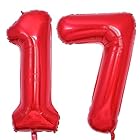 Vthoviwa 約100cm バルーンアルミ17 / 71 ヘリウム風船 数字バルーン17 / 71赤 誕生日 カーニバル 飾り付け記念日パーティー装飾赤17 / 71 男女兼用 40インチ 大きい