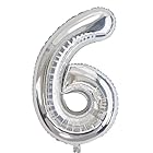 Vthoviwa 約100cm バルーンアルミ6 ヘリウム風船 数字バルーン6銀 誕生日 カーニバル 飾り付け記念日パーティー装飾銀6 男女兼用 40インチ 大きい