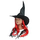 [Hooin] ハロウィンの魔女の帽子。 カラフルなウィッグが付いたハロウィーンの帽子 (赤)