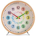 知育時計 置き時計 子供 木製 24時間表示 天然木 掛け時計 時間学習 静音 壁掛け時計 カラフル 子供用 生徒用 木枠 非電波 キッズ クロック VIKMARI（花 - B）