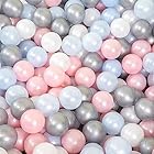 50個のピットボール、キッズオーシャンボール、BPA&フタル酸フリーAソフトプラスチックボールキッズボールピットプレイテントプレイハウスプール誕生日パーティーの装飾（青、白、灰色、ピンク）