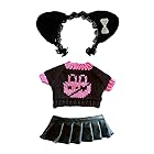niannyyhouse　20センチ ぬいぐるみ 服　頭飾り　子猫のセーター　レザースカート　綿人形の服　着せ替え (black+pink)