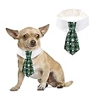 HACRAHO 犬 タキシード ネクタイ 首輪, 1個 正式な犬の格子縞の緑のスノーフレーク ネクタイの首輪 犬猫用調節可能なクリスマス ペット ネクタイ, S