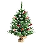 BestBuy ミニ クリスマスツリー 60cm 赤いベリー付き 雪化粧 スノータイプ mini Christmas tree クリスマス飾り グリーン