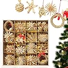 クリスマスツリー オーナメント 56点セット クリスマス飾り 麦わら細工 ストロー わら 雪花 てるてるぼうず 花輪 紐付き 装飾品 クリスマスプレゼント 木箱入れ