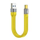 fine-R Yellow short cable USB type A to C ケーブル 短い 柔らかい USB3.1 Gen2 充電ケーブル 10Gbps 高速データ転送 高速充電 急速充電 ケーブル長 約13㎝ フラットケーブル （PL保