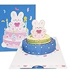 バースデーカード 3D誕生日カード 飛び出すメッセージカード グリーティングカード 立体ケーキカード 可愛い ウサギ おしゃれ ポップアップカード 封筒付き 大人 子供 (ブルーケーキ＆ウサギ)