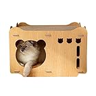 Abizoe キャットハウス 猫 爪とぎ 猫おもちゃ 二層 組み立て式 木製 ストレス解消 ダンボールハウス 室内 猫小屋 ボックス (タイプB（爪とぎ＆クッション付属）)