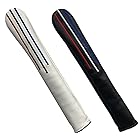 ゴルフ アライメントスティック カバー Alignment Stick Cover ツアースティック用 2本収納可 カラフル刺繍 合成皮革製 爽やかなデザイン (ホワイト)
