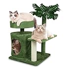 キャットタワー 小型 葉付き 猫タワー 天然サイザル麻 据え置きタイプ 多段式キャットクライミングポスト キャットジャンプ台プラットフォーム 複数の猫に使用可能 広々としたハウスとハンモック 省スペース 組み立て簡単 高さ65cm