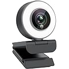 Angetube webカメラ 967 1080P ストリーミング ウェブカメラ マイクと調整可能なリングフィルライト付き オートフォーカス パソコンカメラ