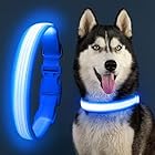 YFbrite ライトアップ犬用首輪,充電式LED犬用首輪,点滅犬用首輪,調節可能な反射犬用首輪安全夜光り安全警告用(ブルー,L)