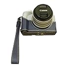 Koowl 対応 Canon キヤノン EOS R50/R100 カメラ バッグ カメラ ケース カメラホルダー、【KOOWL】ハンドメイドのPUレザーカメラベース保護カバー、付属品：ハンドストラップ、便携・防水・防振 (ジュエルブルー)