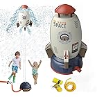 ロケットのおもちゃ スペースロケットスプリンクラー 360度回転式水噴霧器 ロケットスプリンクラーおもちゃ 屋外水遊びのおもちゃ 噴水ロケット 親子のふれあい 水圧制御高さ 3Mホース/シール/台座付き 子供の夏のおもちゃ(グレー)