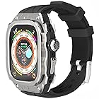 YiMingSun Apple Watch用メタルケース Apple Watch Ultra 1/2 49mm用 メンズ 頑丈なケース バンパー 頑丈なメタルカバー バンド付き Apple Watch Ultra 1/2 49mm用 (Silve