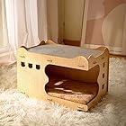 Abizoe キャットハウス 猫 爪とぎ 猫おもちゃ 二層 組み立て式 木製 ストレス解消 ダンボールハウス 室内 猫小屋 ボックス (タイプA（爪とぎ＆クッション付属）)