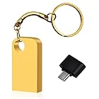 1TB USB 3.0 フラッシュドライブ 高速伝送USBメモリ (Type-Cアダプターが付属) 小型 軽量 高速データ転送, ボディ スマホ用android/PC/ラップトップ (Gold)