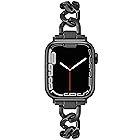 Aniaboho Apple Watchバンド アップルウオッチバンド 金属チェーンベルト 41mm 40mm 38mm iWatch series 9 8 7 6 5 4 3 2 1 SE対応 リング型 ギフト 工具付き（ブラック）