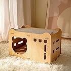 Abizoe キャットハウス 猫 爪とぎ 猫おもちゃ 二層 組み立て式 木製 ストレス解消 ダンボールハウス 室内 猫小屋 ボックス (タイプB（爪とぎ2枚）)