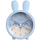 ウサギ模様 目覚まし時計 子供用 子供 置き時計 勉強用時計 ナイトライト付き 静音デザイン 電池式 (blue)