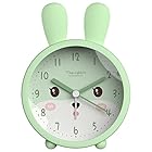 ウサギ模様 目覚まし時計 子供用 子供 置き時計 勉強用時計 ナイトライト付き 静音デザイン 電池式 (green)