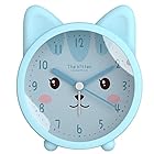 猫模様 目覚まし時計 子供用 置き時計 勉強用時計 ナイトライト付き 静音デザイン 電池式 (blue)