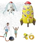 おもちゃ スペース スプリンクラー 360度回転式水噴霧器 スプリンクラーおもちゃ 屋外水遊びのおもちゃ 噴水 親子のふれあい 水圧制御高さ 3Mホース/シール/台座付き 子供の夏のおもちゃ (イエロー)