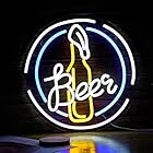 ビールネオンサイン LED ネオンライト 調光可能 ビールネオン看板 壁装飾 バー ビジネスサイン キッチンウォールアートデコレーション クリスマスギフト 32cm*32cm 白＆青＆黄色