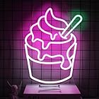 アイスクリームネオンサイン ピンク ホワイトLED ネオンライトサイン ビジネスの壁の装飾カップケーキネオンサイン 寝室のデザート ショップ レストラン ストア バーデコレーション用アイスクリームネオン看板