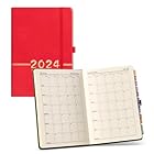 TweezerGuru手帳 2024年スケジュールブック365日毎日1ページプランナーA5サイズプランナーノート (赤い)
