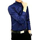 （ナガポ） NAGAPO メンズ シャツ 長袖 カジュアル ワイシャツ 大きいサイズ 無地 ビジネス スリム (ネイビーS)