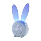 JYPS かわいいウサギの目覚まし時計シリコンナイトライト、女性と子供、ナイトライトと睡眠のタイミング、6つの着信音、温度表示、タッチコントロール、内蔵2000mAhバッテリー (青)